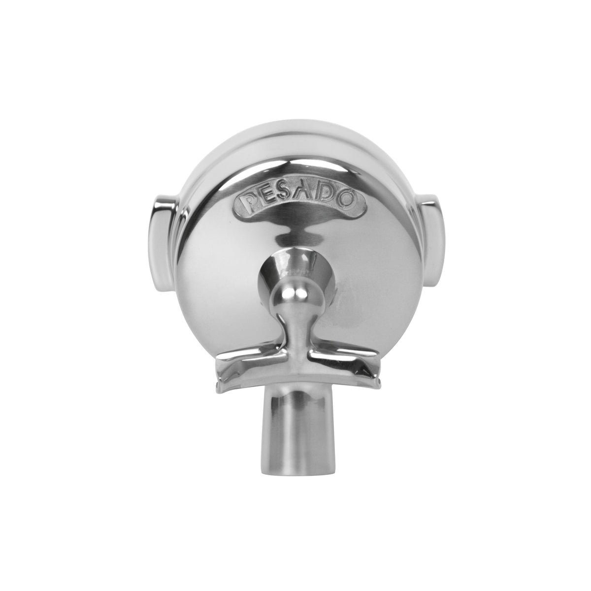 Stainless steel Pesado Spouted Portafilter Head with ergonomic handle and precise spout design for easy espresso extraction