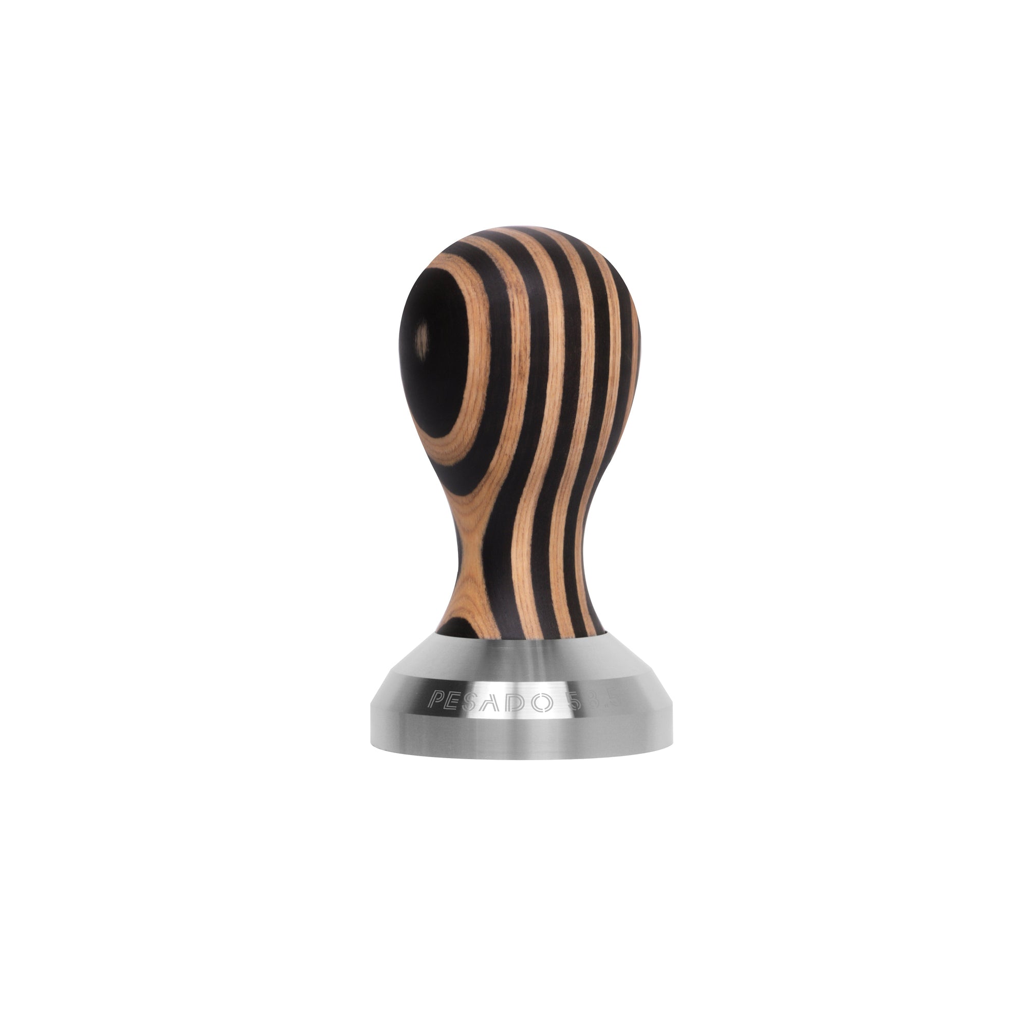 Stainless steel coffee tamper with wooden handle for espresso brewing