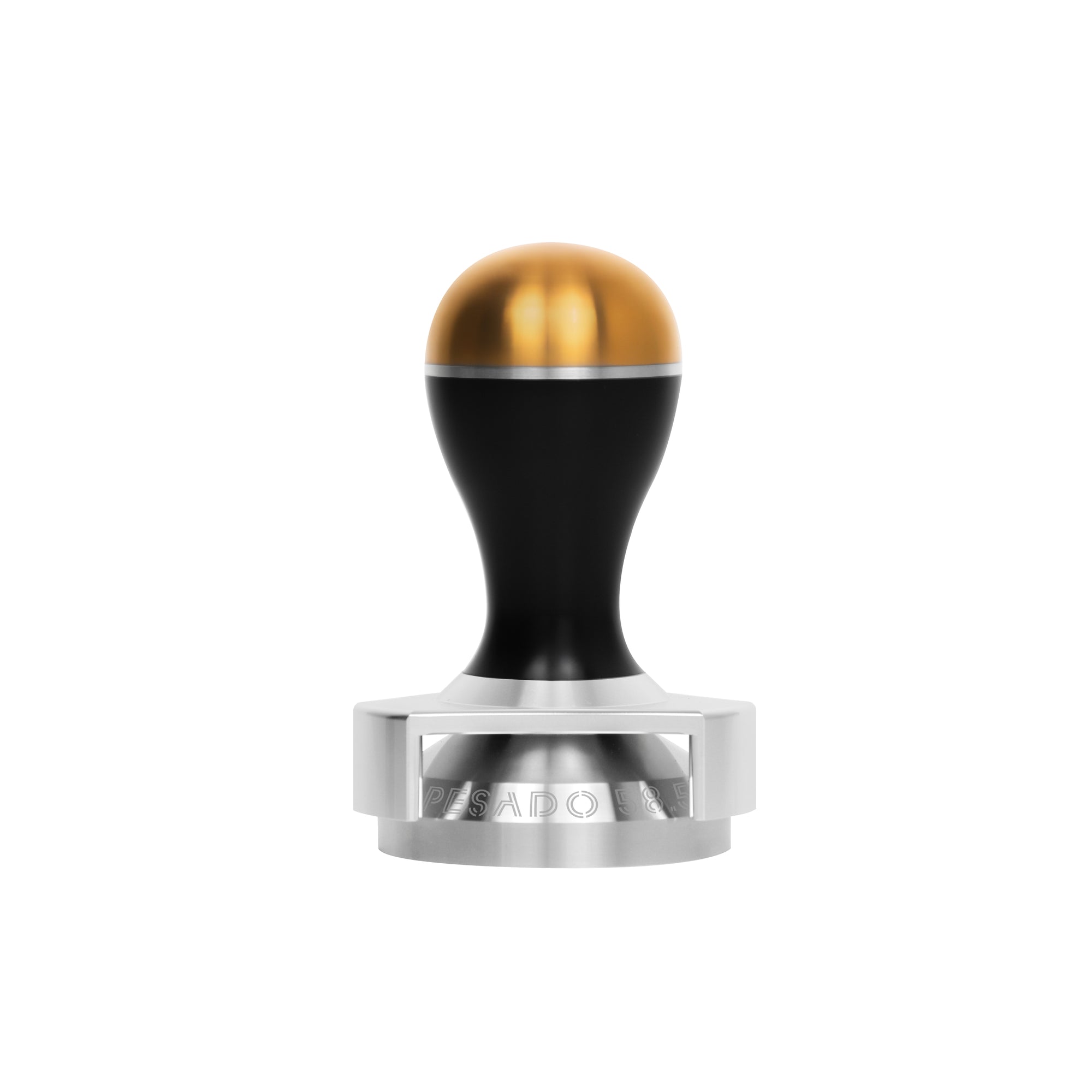 Stainless steel tamper with wooden handle for compacting coffee grounds